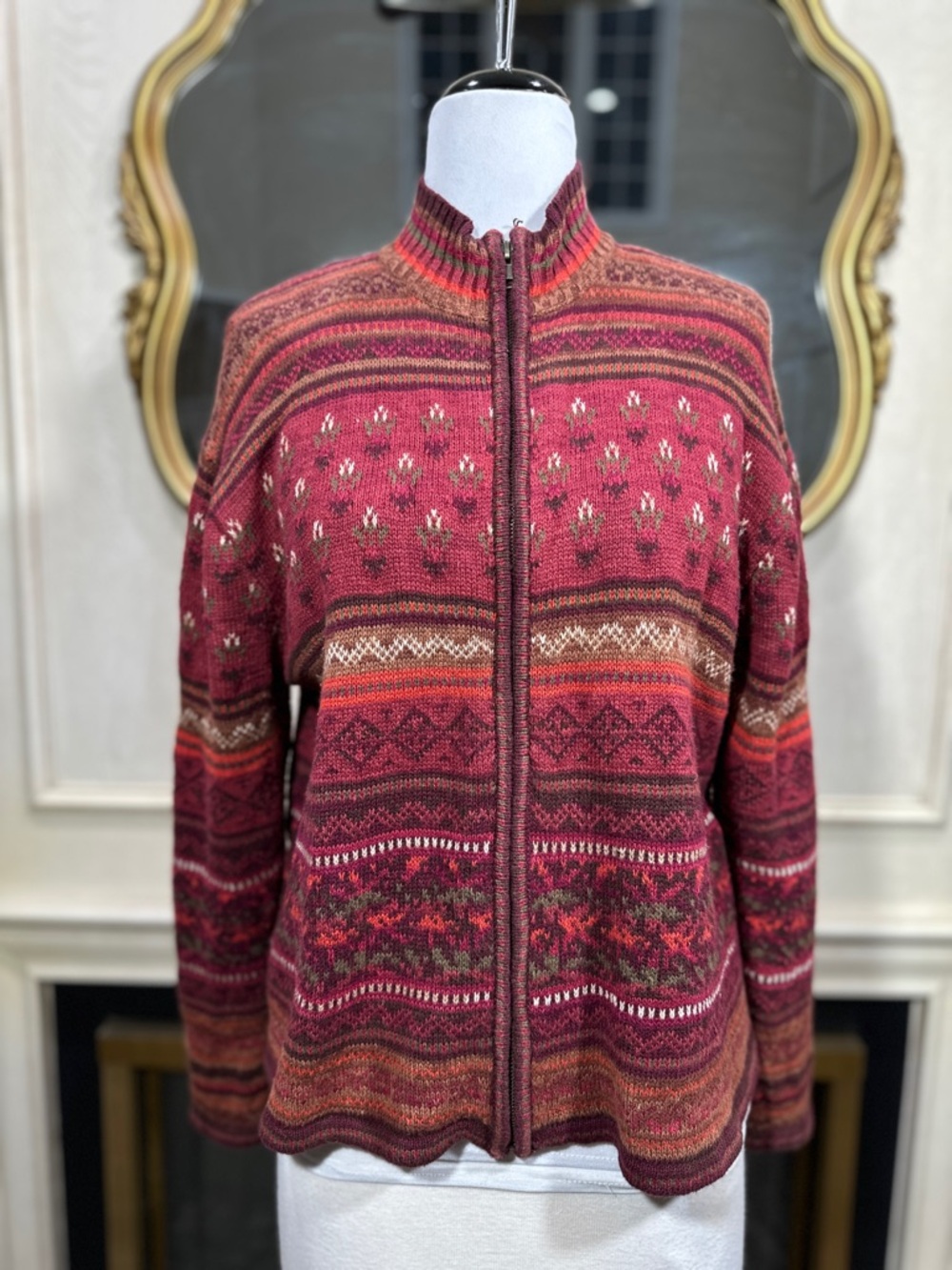 Heirloom Collectible XL Sweater Zip Up Fair Isle Cottagecore Boho‎
